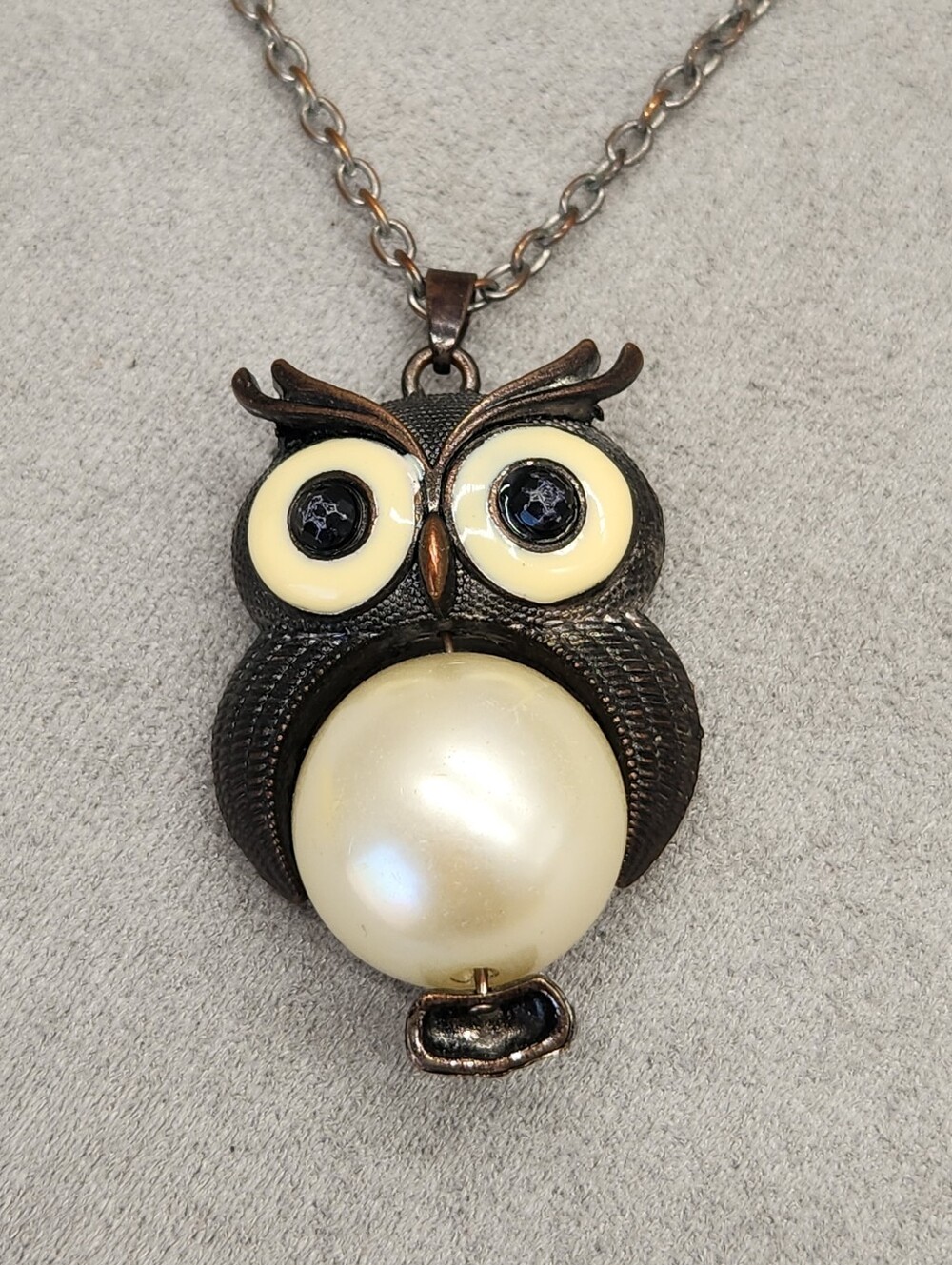 Vintage Owl Necklace 28 Chain Bronze Pearl Chunky Kawaii Whimsigoth Harry Potter